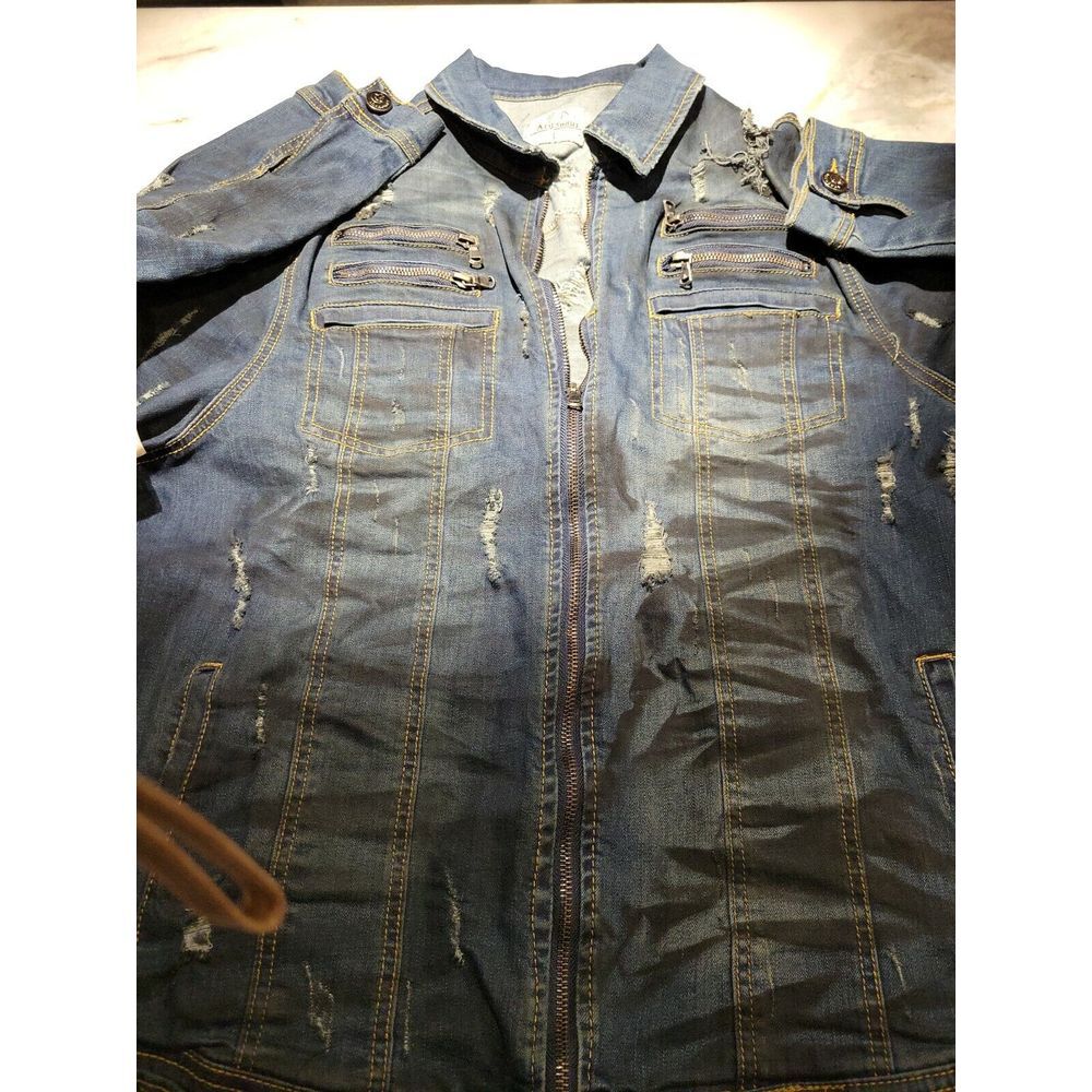 Argonaui Nation Legends Tiger Distressed Jean Denim Jacket Womens Size L